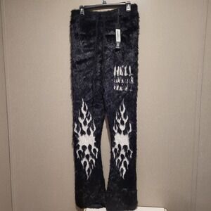 Rockstar Original 'Toshio' Black Stacked Flare Knitted Mohair Track‎ Pants M NWT
